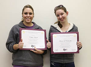 Callan Hundl, left, and Hannah Beckerdite, right received their Forensic Technician certificates during the final day of the TEEX Forensic Science Academy's Crime Scene Investigation course. Photo by Christine Ramirez, TEEX.