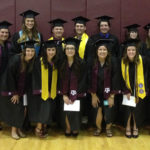 Forensic and Investigative Sciences graduating class. (from left to right) Front Row: Lauren Quirch, Sarah Norman, Cindy Rodriguez, Sunday Saenz, Courtney Weldon, Jacqueline Wenzlaff Back Row: Angela Perez, Caitlin Evers, Barrett Riddle, Neil Higgs, Tyler Smith, Nina Caserio, and Dana Zuber. Photo by Ann Pool