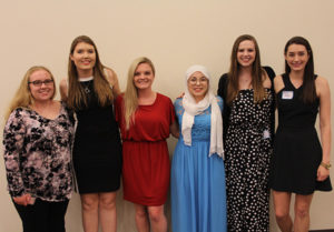 The Aggie Forensic and Investigative Sciences Organization officers. From left to right are: Melissa Paul, Brittany Gerich, Kayleigh Aaron, Fatimah Bouderdaben, Rachel McNeal, and Claire Risher. Not photographed is Andrew Chapman.