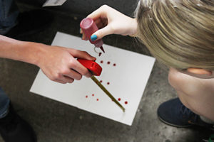 Students learned how to measure bloodspatter patterns during the camp